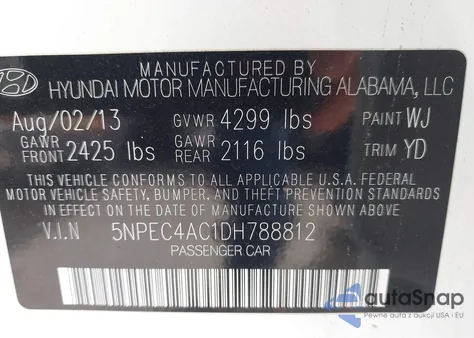 2013 Hyundai Sonata Limited from USA, damaged, VIN 5NPEC4AC1DH788812